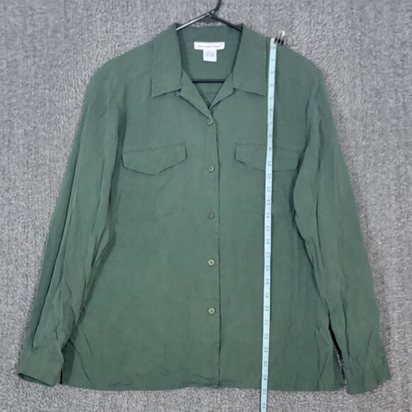 Vintage Anna and Frank Blouse Womens Large Green 100% Silk Long Sleeve Shirt - Picture 3 of 11